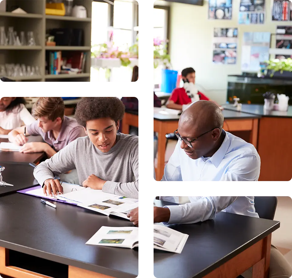 High School Teacher with group of students