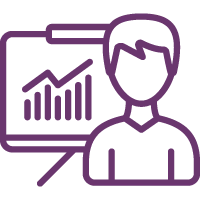 Illustration of man standing next to whiteboard with graph